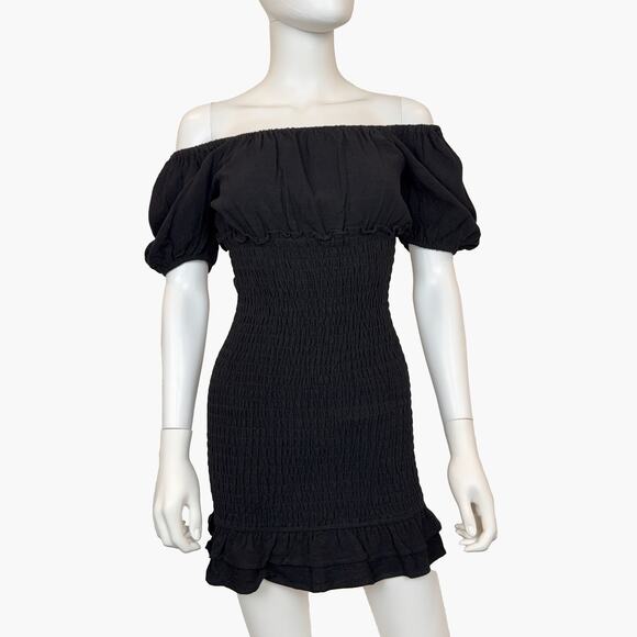 NWT VICI "Spring Fever" Cotton Smocked Puff Sleeve Mini Dress (Black | Size S) - Picture 2 of 9